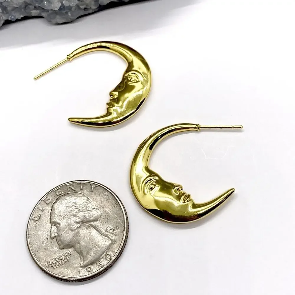 NEW Crescent Moon Face Statement Earrings - Picture 11 of 15